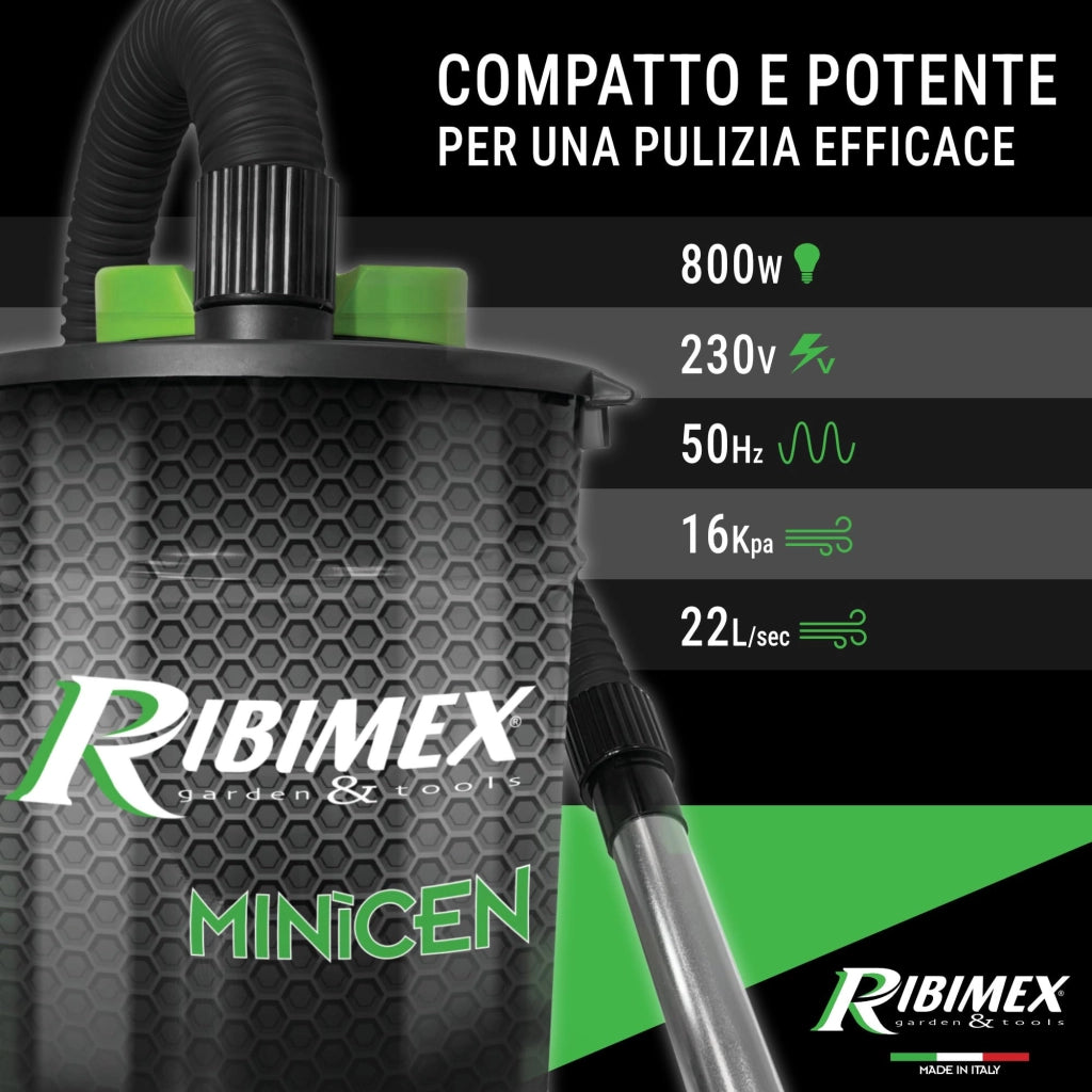 Aspiracenere Elettrico Minicen 800 Watt con Filtro Hepa Lavabile Bidone