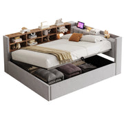 Letto Contenitore 140x200 cm; con USB; Type-C e mensole; in Velluto; Grigio Chiaro