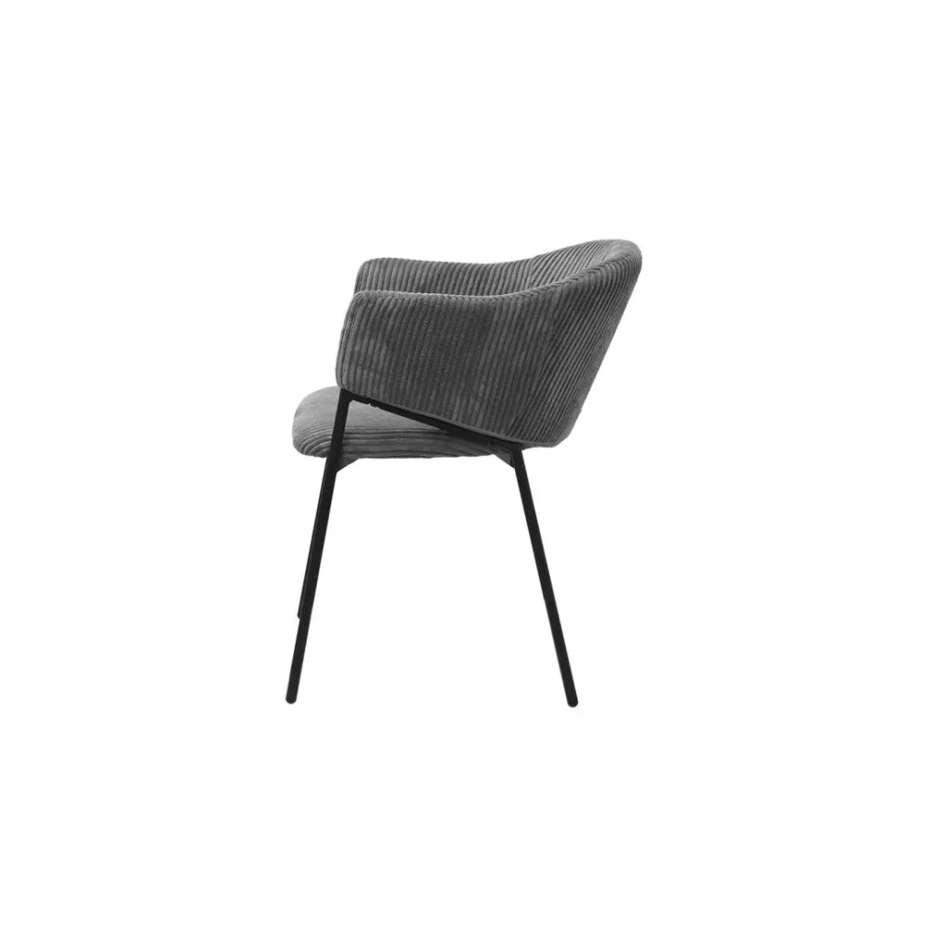 Sedia da pranzo IMANY – Velluto a coste grigio scuro – Braccioli – Piedi in metallo nero – Stile design / industriale