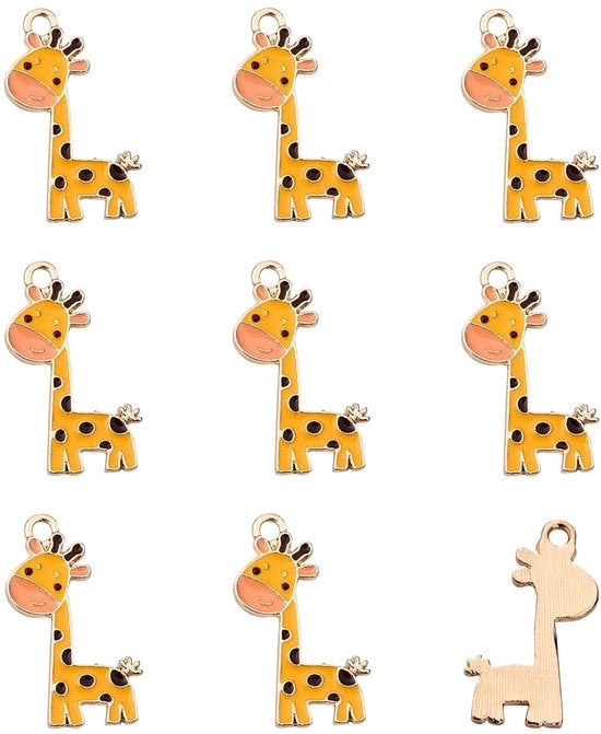 Accessori per gioielli - Giraffe in email - 10 pezzi - 27x12x2mm - Lavorazione gioielli - Materiale leggero - Adatto per collane e orecchini