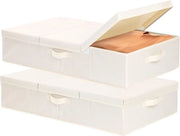 Comparto per abbigliamento e coperte, commoda sottoletto pieghevole con coperchio, 2 pezzi, 60 x 30 x 15 cm, beige
