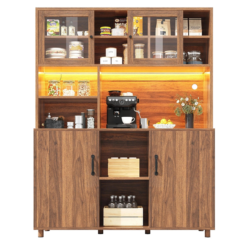Credenza Alta Stile Retro 120x40x185cm - Xylo - Noce con Luci LED e Dispenser Snack