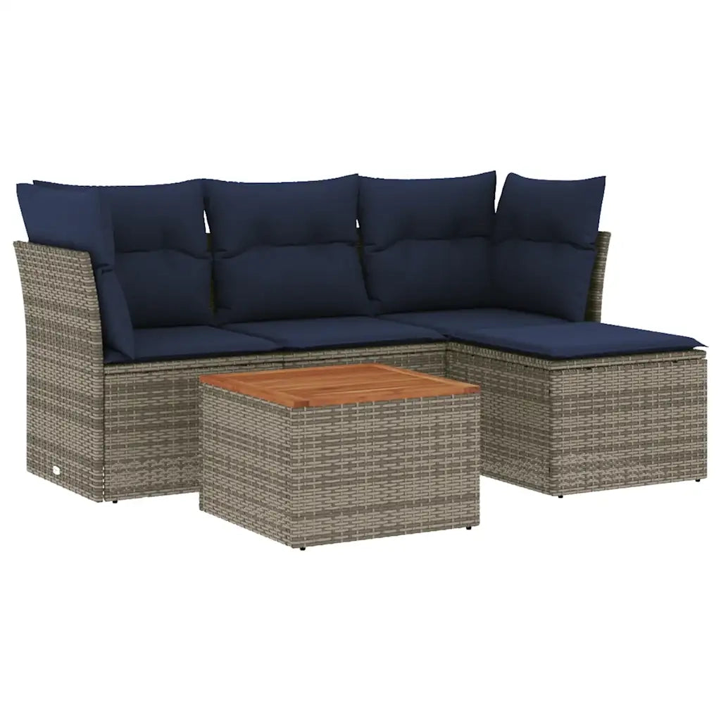 Set Divani da Giardino 5 pz con Cuscini Grigio in Polyrattan 3255942