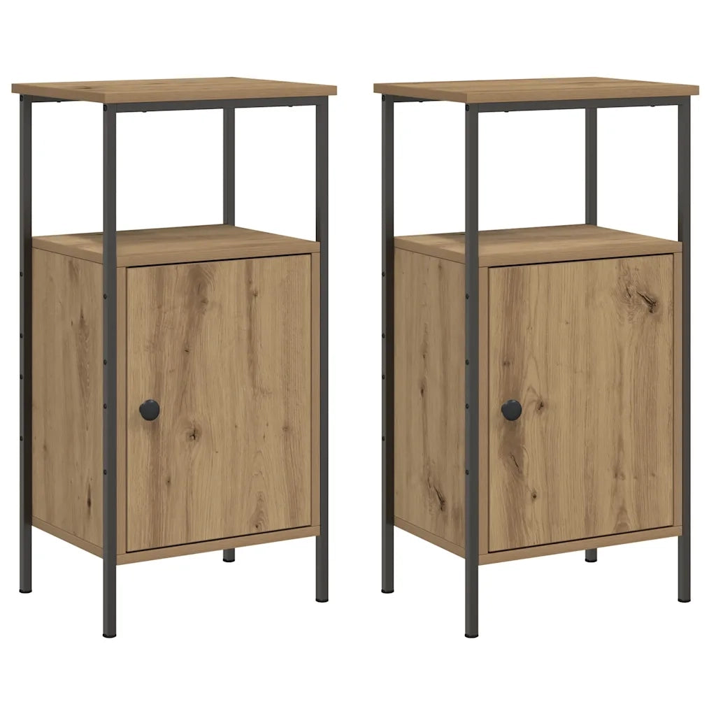 Comodini 2pz-Set di 2 Tavolino da notte Rovere Artigianale 41x31x80cm in Legno Multistrato