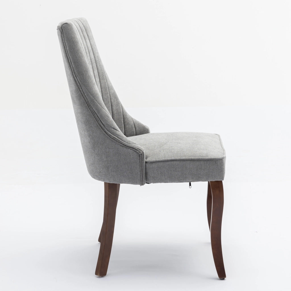 Sedie da Pranzo Imbottite in Tessuto ¨C MINIMAL ¨C Set 2 Pezzi, Grigio, Gambe in Legno Massello