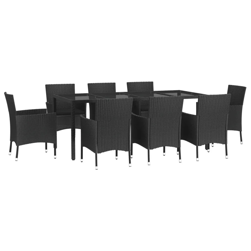 Set da Pranzo da Giardino 9 pz con Cuscini Nero in Polyrattan 3187329