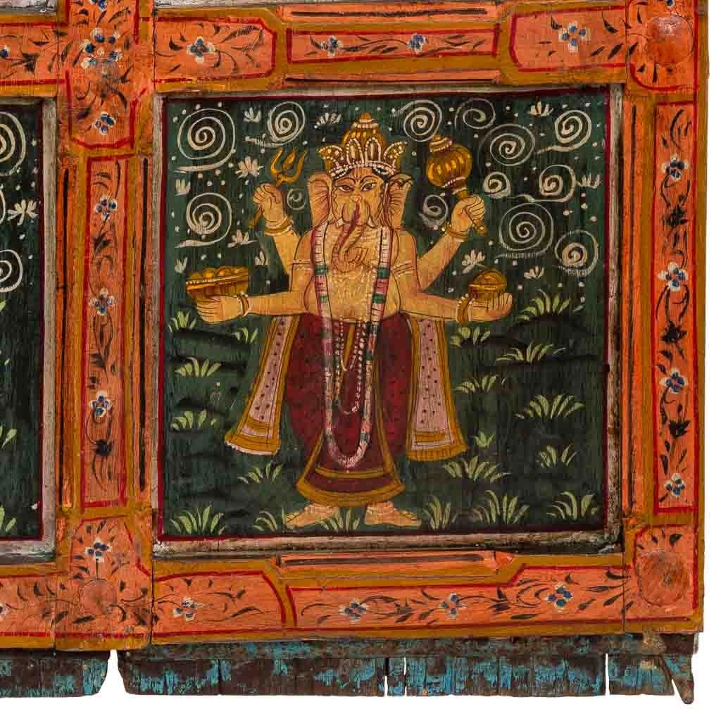 Porta in legno fatta a mano con decoro verde e rosso, 100x11x168h cm
