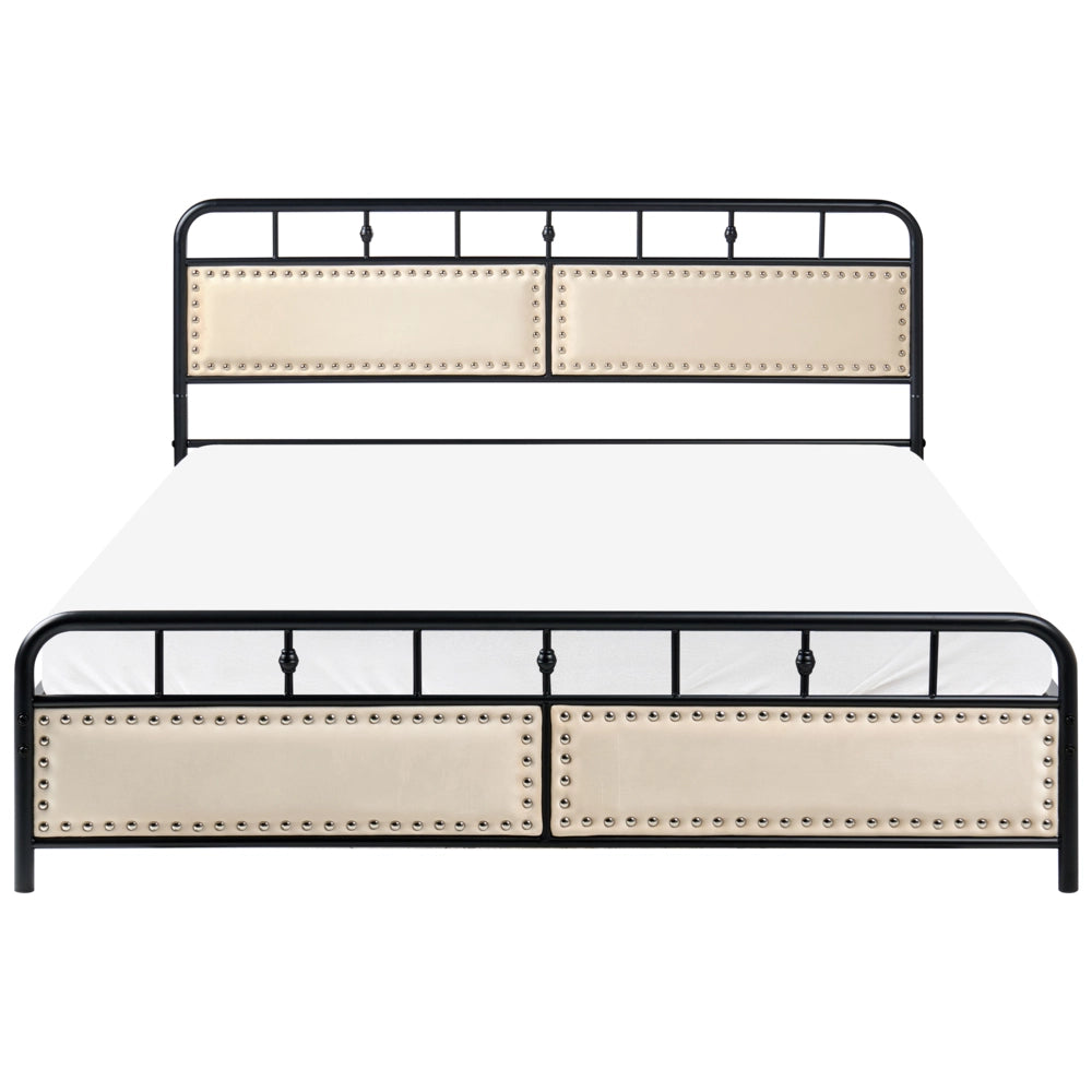 Letto in metallo nero con struttura a doghe, rete 160 x 200 cm, testiera moderna, camera da letto