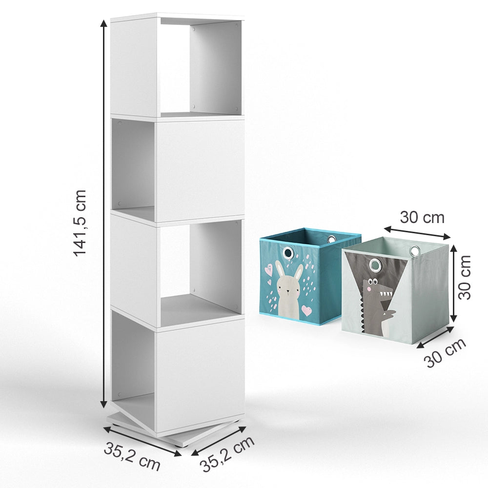 Vicco Libreria bambini Bianco 35.2 x 144.2 cm con 4 scatole pieghevoli