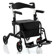 Deambulatore 2-in-1 con ausilio per camminare pieghevole e sedile grande-Deambulatore porta ombrello e borsa per persone con disabilit¨¤ Nero