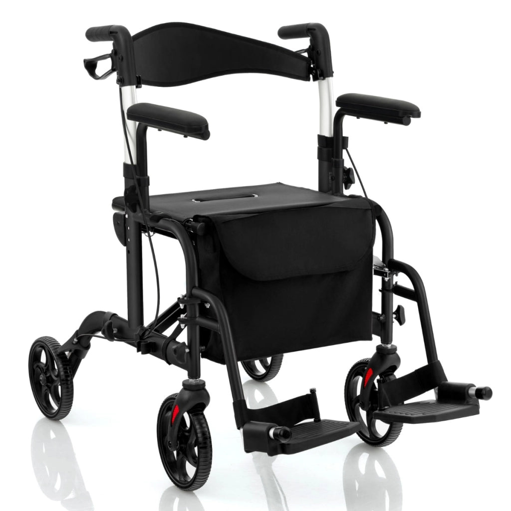 Deambulatore 2-in-1 con ausilio per camminare pieghevole e sedile grande-Deambulatore porta ombrello e borsa per persone con disabilit¨¤ Nero