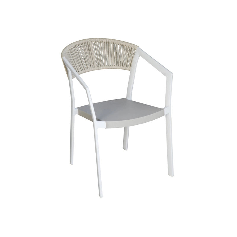 Sedia Cagliari Contract In Alluminio Bianco - Schienale In Wicker Canapa - Seduta In Textilene Coffee Moia