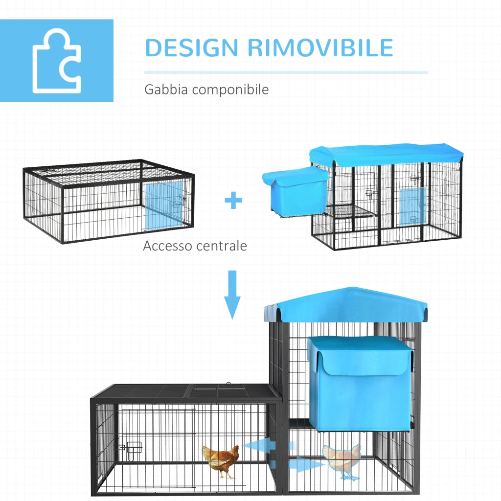 Easycomfort Pollaio da Giardino Componibile per 6-10 Galline con Gabbie in Metallo e Copertura in Poliestere, Blu