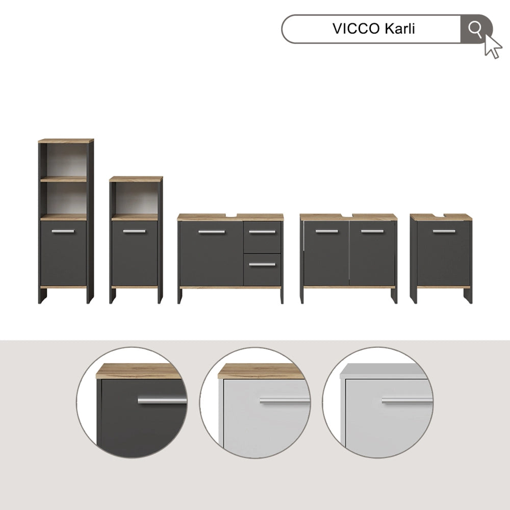 Vicco Mobile sottolavabo per bagno Antracite/quercia dorata 38.2 x 57 cm con la porta