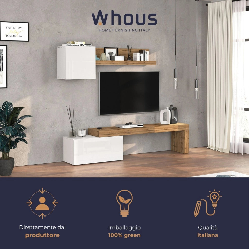 WHOUS Parete attrezzata Chronos set soggiorno bianco lucido e rovere 180/260x40 cm