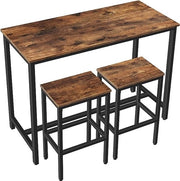 Set da tavola da pranzo 3 pezzi – 120x50x90 cm – Design industriale – 2 sedili da bar – Finitura in legno rustico marrone con struttura in metallo nera – Adatto per cucina, sala da pranzo o soggiorno