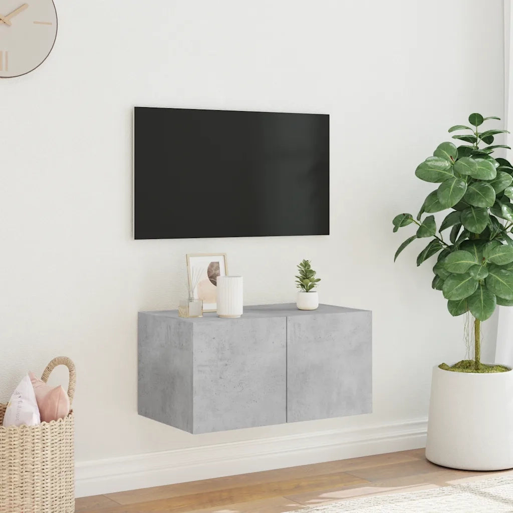 Mobile TV a Parete con Luci LED Grigio Cemento 60x35x31 cm 837273