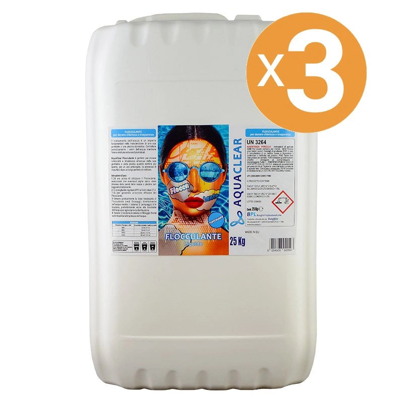 Flocculante Liquido Effetto Schiarente Per Piscina, 3 Confezioni Da 25 Kg