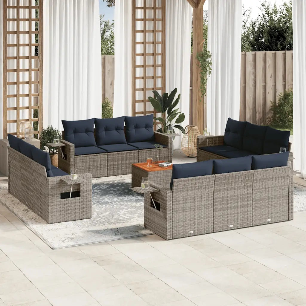 Set Divani da Giardino 13 pz con Cuscini Grigio in Polyrattan 3224500