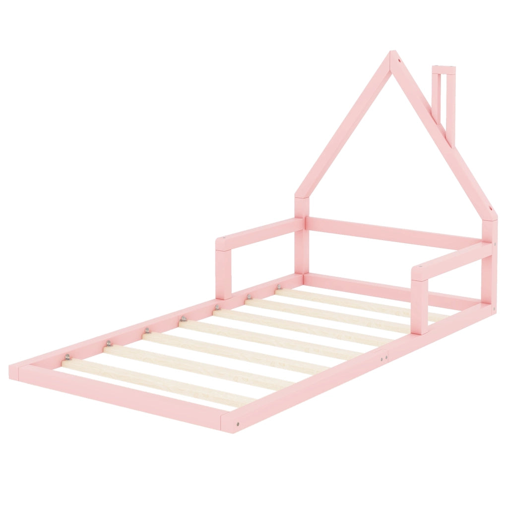 Letto a forma di casa per bambini rosa in legno massello di pino 90x200 cm