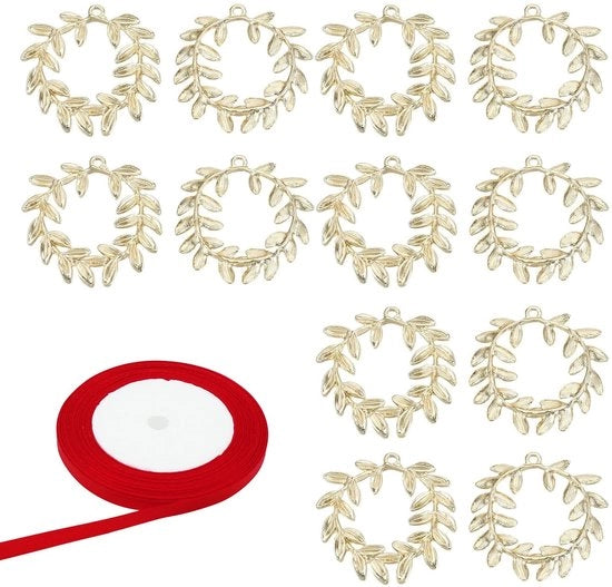 Corona di Lauri 12 pezzi - Decorazione Hanger - Regalo di laurea - Lavorazione di alta qualità - Nastro di seta rosso - Progetto creativo - Decorazione hanger