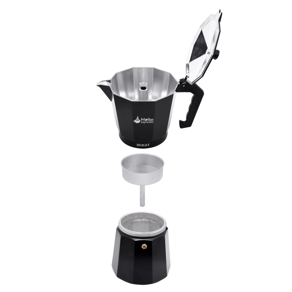 Caffettiera moka 12 tazze in alluminio nero per induzione gas e vetroceramica, manico ergonomico per espresso - Sogo