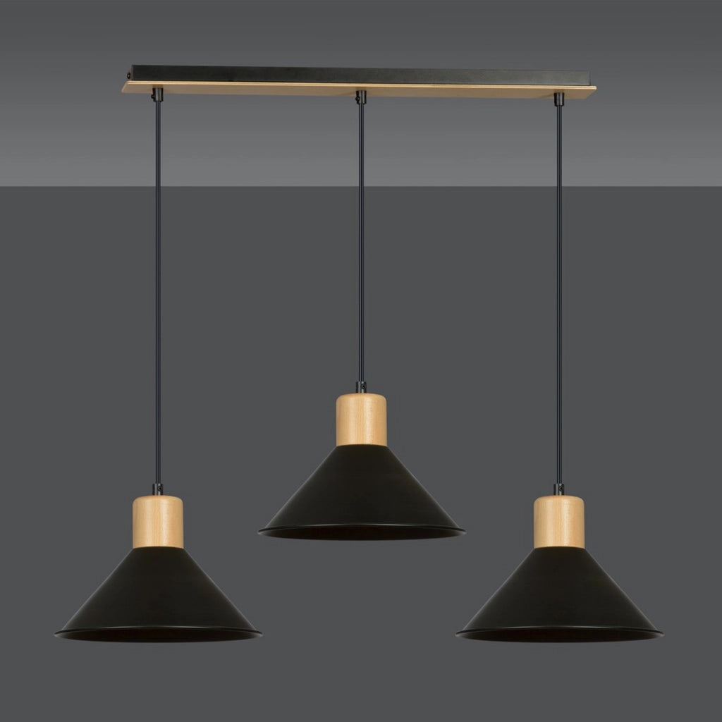 Lampada a sospensione ROWEN in acciaio nero e legno