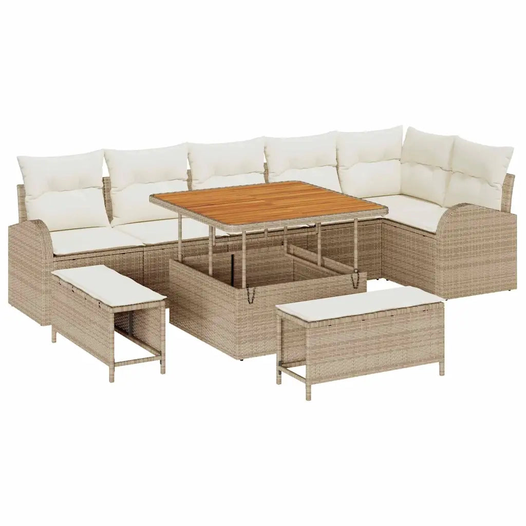 Set Divano da Giardino con cuscino 9 pcs Beige polyrattan 3362406