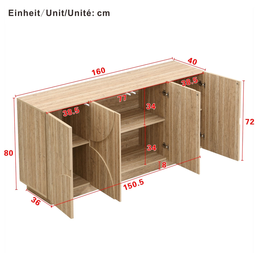 OKWISH Credenza con Ante e Ripiani Regolabili, Apertura Silenziosa, per Soggiorno e Sala da Pranzo, 160 × 40 × 80 cm