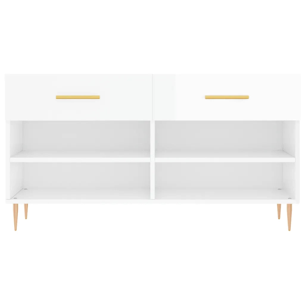 Panca Porta Scarpe Bianco Lucido 102x35x55 cm Legno Multistrato