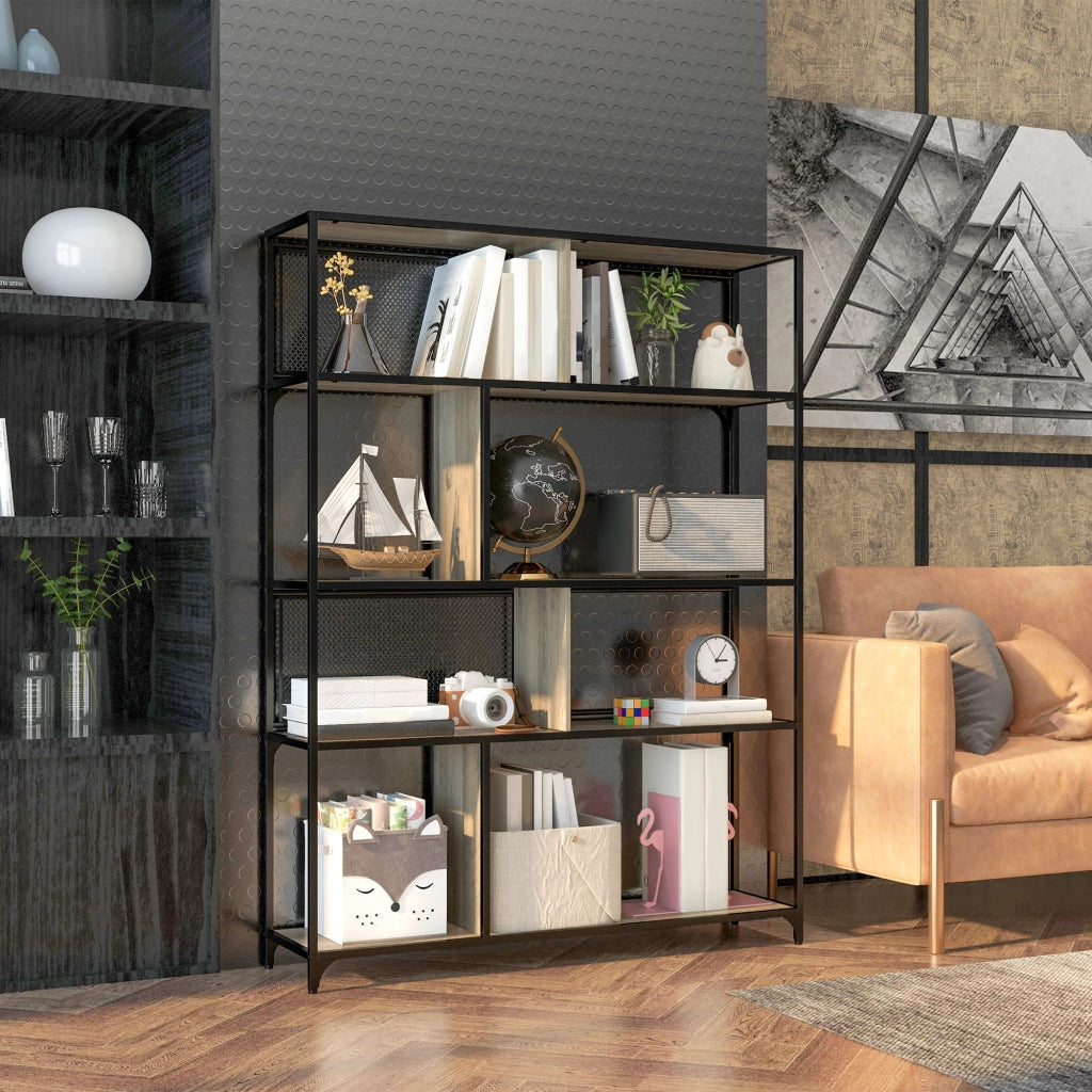 EasyComfort Scaffale Libreria Industriale a 5 Livelli con Porta Metallica, in Legno e Acciaio, 120x30x161 cm, Nero e Grigio