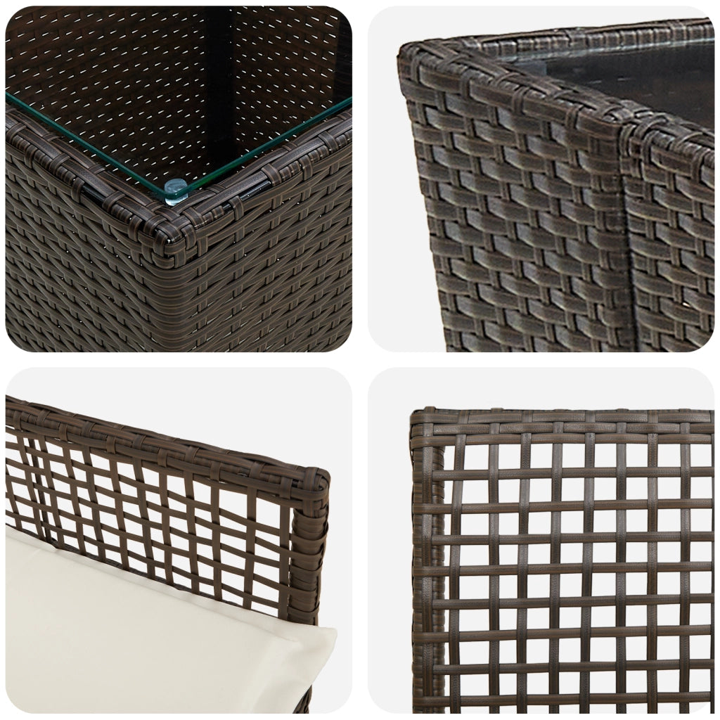 Set Bistro da Giardino a 3 Pezzi con Cuscini Marrone in Polyrattan