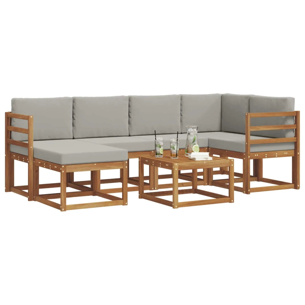 Set di divani da esterno 7 pcs Grigio Naturale e Chiaro
