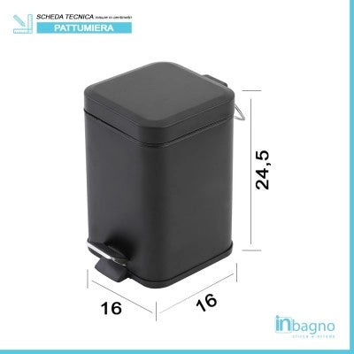 Pattumiera bagno 3lt in acciaio nero con pedale e secchio estraibile