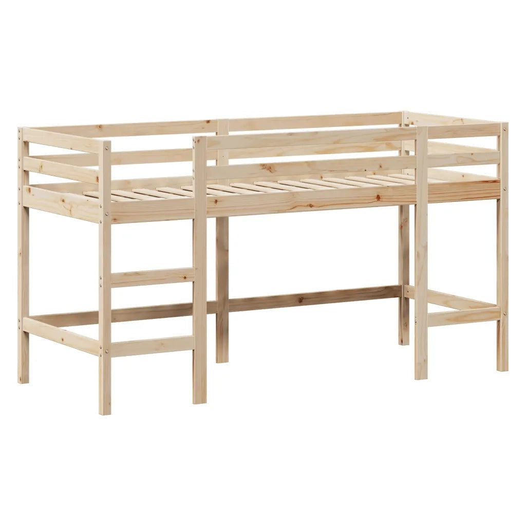 Letto Soppalco con Scala e Tetto 90x190 cm Legno Massello Pino
