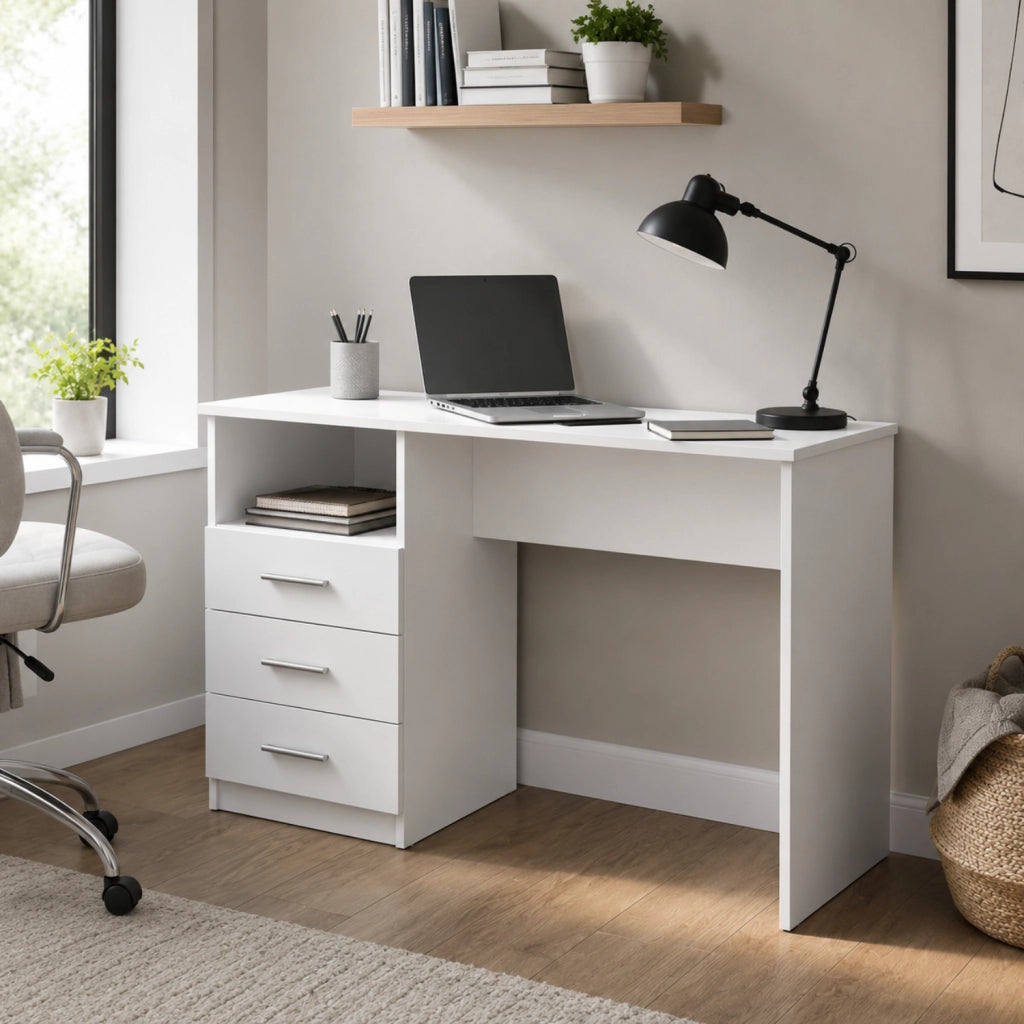 Scrivania Scrittoio Cassetti Laterali Salvaspazio Lipsia Mobile Desk Postazione Pc Da Studio Ufficio Soggiorno Sala Da Pranzo Cameretta 120 X 72 X 48 Cm Bianco