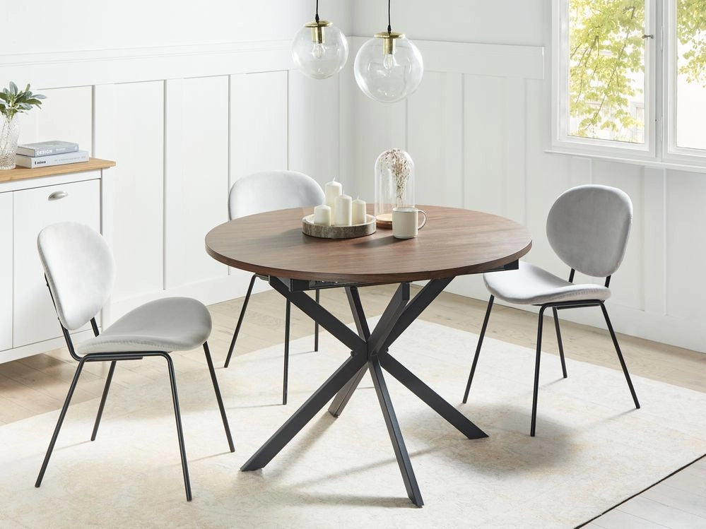 Tavolo da pranzo allungabile in legno scuro con piano in MDF nero e gambe in metallo 10/140 x 110 cm rotondo con 4 posti a sedere