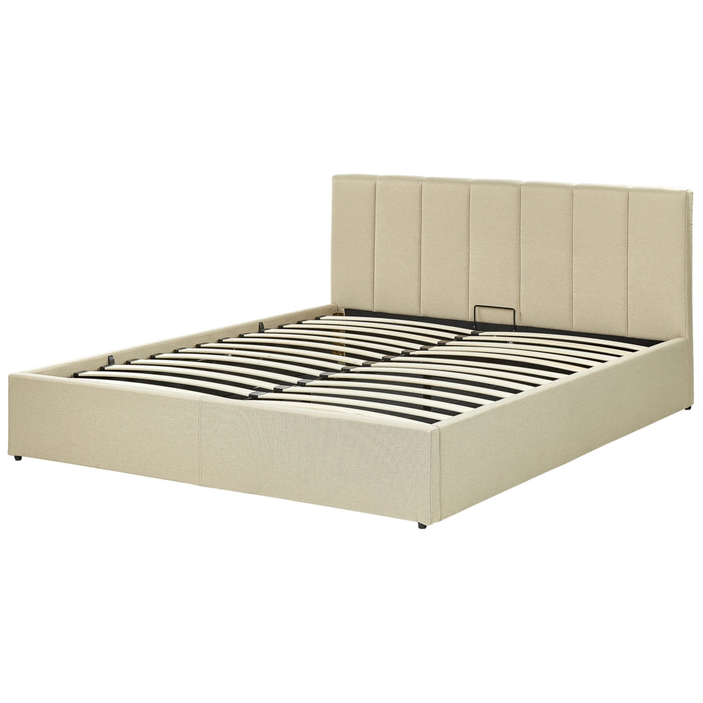 Letto contenitore Rivestimento in tessuto beige 160 x 200 cm con testiera a doghe
