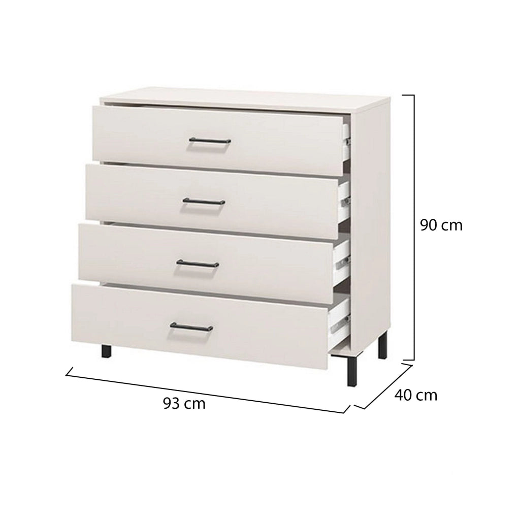 Vidor, Cassettiera 4 Cassetti, 93x40x90h cm Bianco