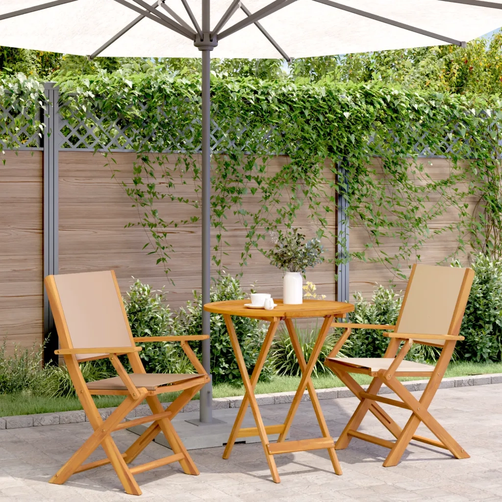 Set da Bistrot 3pz | Set Salotto da Giardino Beige in Tessuto e Legno Massello