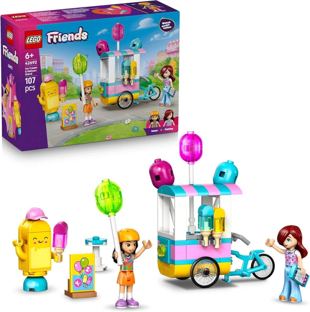 LEGO Friends Bancarella dei Gelati con Palloncini - Negozio Giocattolo con Bici, 2 Mini Bamboline, Accessori, Cibo e Mas