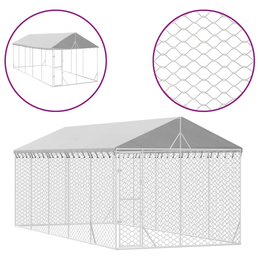 Cuccia/gabbia/recinto/zaino per animali da esterno con tetto argentato 3 x 7,5 x 2,5 m Argento 02_0041902