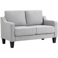 Divano 2 Posti Moderno e Salvaspazio in Tessuto Effetto Lino, 136x77x86 cm;, Grigio Chiaro