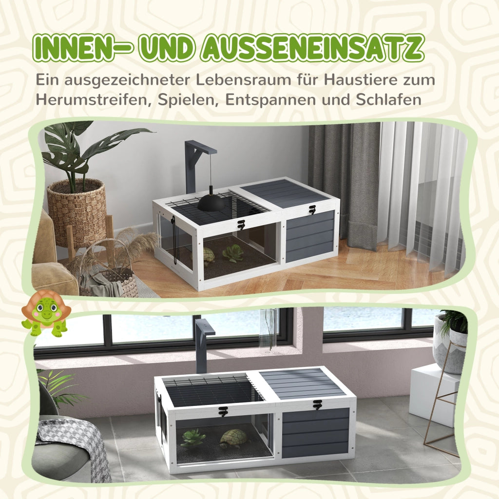Casa per Tartarughe con 2 Stanze ¨C Xylo ¨C Legno Grigio con Coperchio e Finestre
