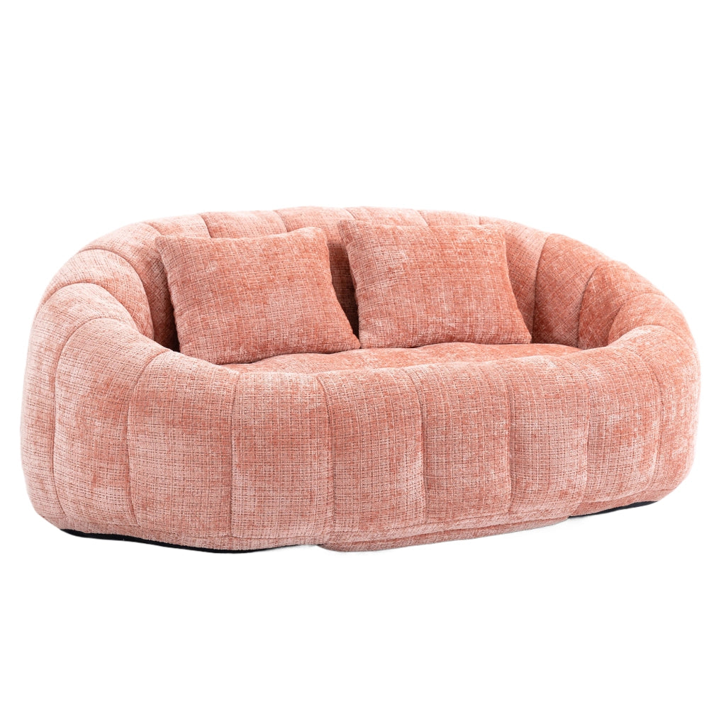 Poltrona Pouf con Braccioli Schienale Alto Ergonomico Schiuma Alta Densità Senza Montaggio in Ciniglia Rosa