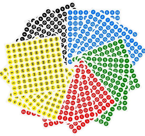 Etichette numeriche autoadesive - acqua resistente - 10 mm - numerate da 1 a 100 - adatte per scatole e cassetti - colore: verde, nero, rosso