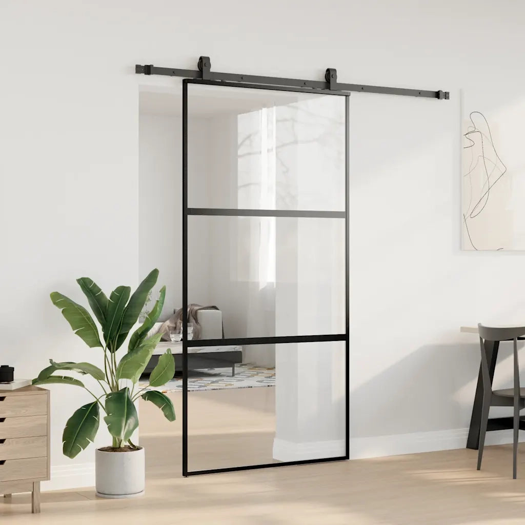 Porta Scorrevole Ferramenta Nera 102,5x205 cm Vetro Temperato 3375876