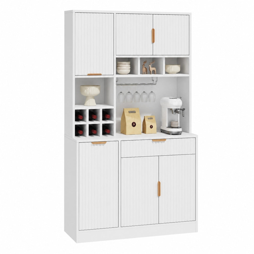 Credenza alta bianca 100x40x175 cm con prese e portavino