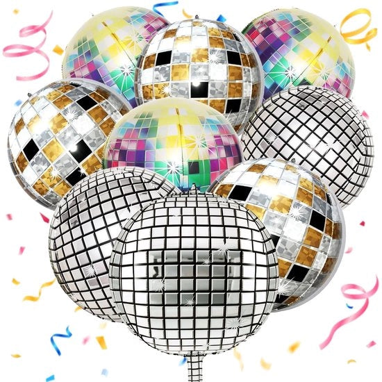 Set di 9 palloni, 55 cm palloni di plastica, specchio 4D in metallo, colorato, per discoteche, feste di compleanno, matrimoni
