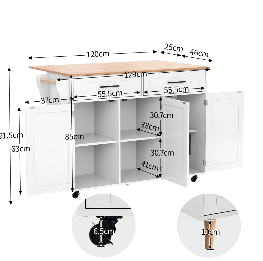Carrello da cucina bianco con piano ribaltabile
